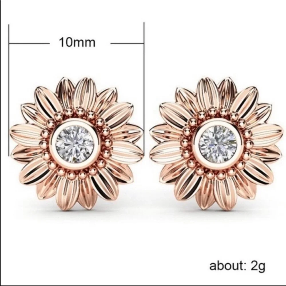 NEW STERLING SILVER DIAMOND SUNFLOWER STUD EARRINGS - Picture 3 of 3